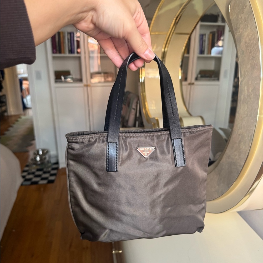 AUTHENTIC Prada Tessuto Brown Nylon Mini bag with Black Straps